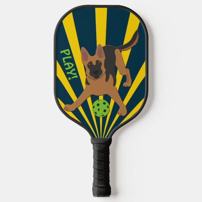 Hunde mit Ball Illustration spielen Pickleball Schläger (Vorderseite)