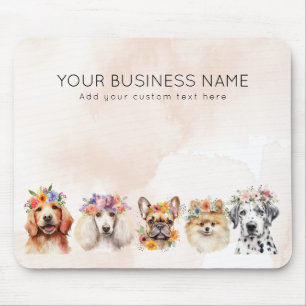 Hunde mit Blume, beige Aquarelltöne Mousepad