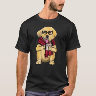 Hunde mit Brille und rotem Scarf mit heißem Cof T-Shirt