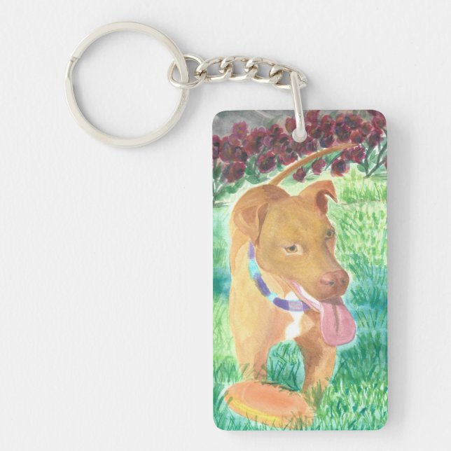 Hunde mit Frisbee und Rose Schlüsselanhänger (Vorderseite)