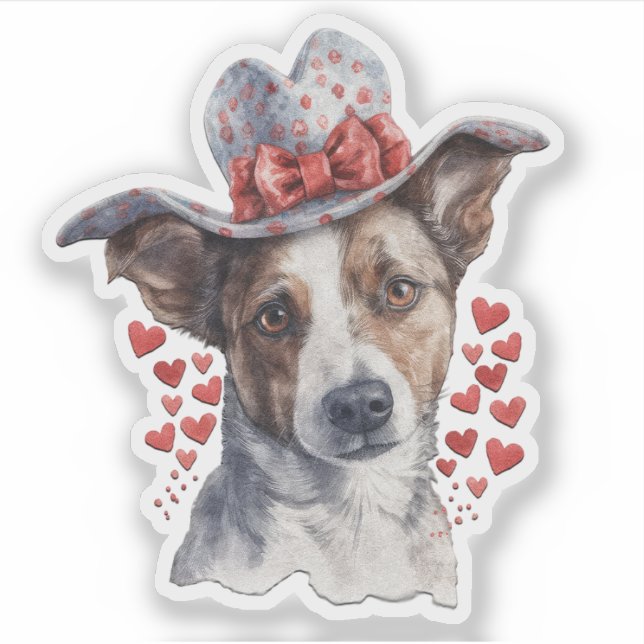 Hunde mit Hut auf ihrem Kopf Valentinsticker Aufkleber (Vorderseite)