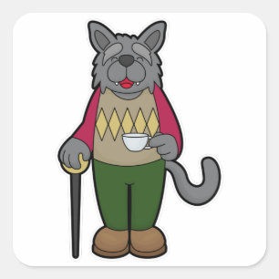 Hunde mit Kaffee-Cup Quadratischer Aufkleber