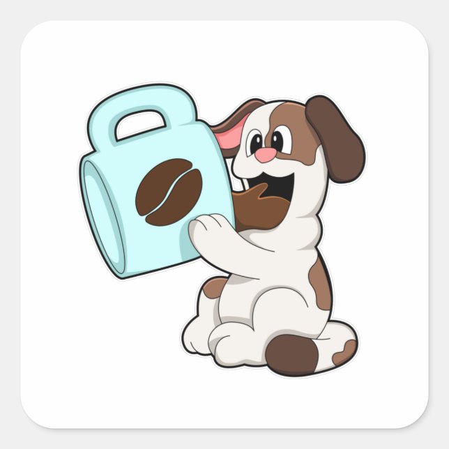 Hunde mit Kaffee-Cup Quadratischer Aufkleber (Vorderseite)