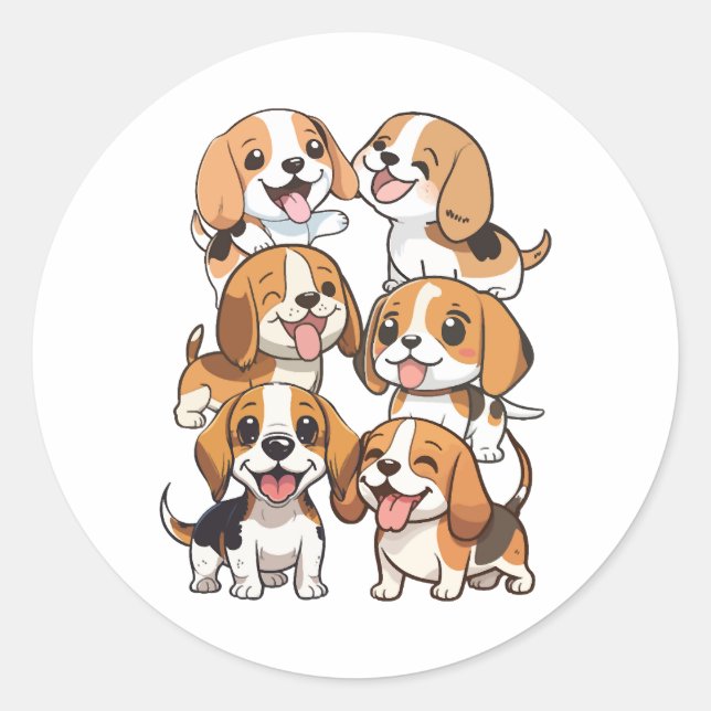 Hunde mit niedlichem Beagle Runder Aufkleber (Vorderseite)