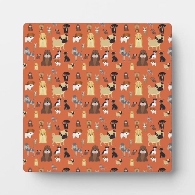 Hunde mit orangefarbenem Hintergrund. Fotoplatte (Vorderseite)