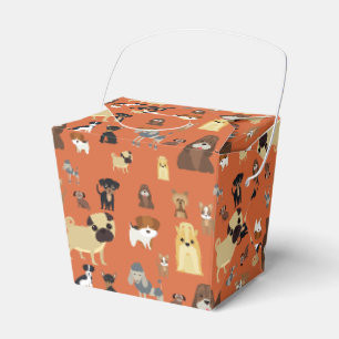 Hunde mit orangefarbenem Hintergrund. Geschenkschachtel