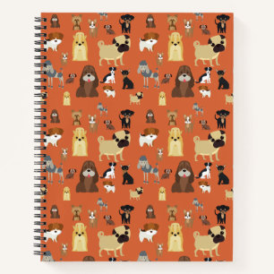 Hunde mit orangefarbenem Hintergrund. Notizbuch