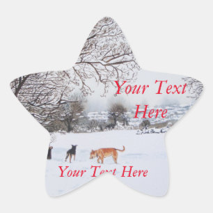 Hunde mit Schneeszene originelle Landschaftskunst Stern-Aufkleber