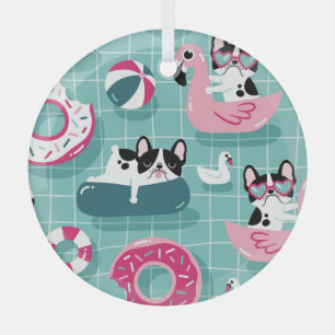 Hunde mit Schwimmbad, Vintages Muster. Ornament Aus Glas