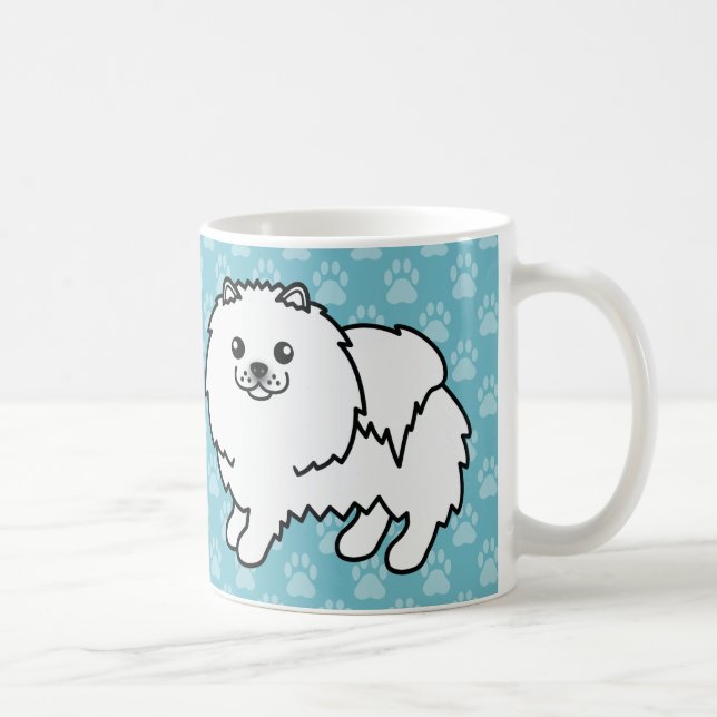 Hunde mit weißem Spitz auf blau Tasse (Rechts)