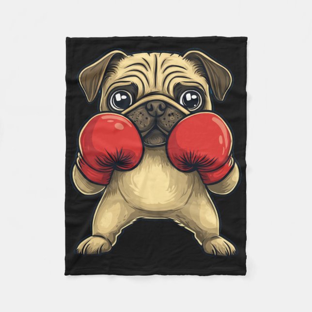 Hunde-Mops als Boxer-Funny-Boxing Fleecedecke (Vorderseite)
