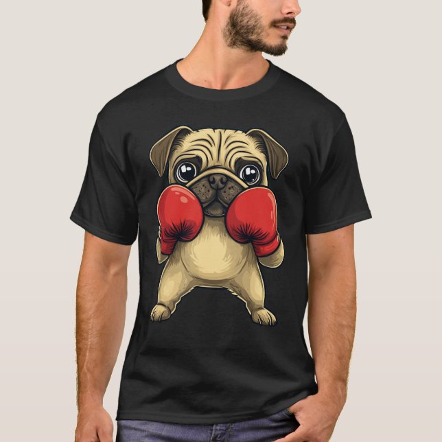 Hunde-Mops als Boxer-Funny-Boxing T-Shirt (Vorderseite)