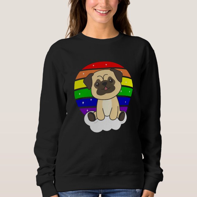 Hunde Mops Regenbogen Glitzer Kawaii Hunde farbenf Sweatshirt (Vorderseite)