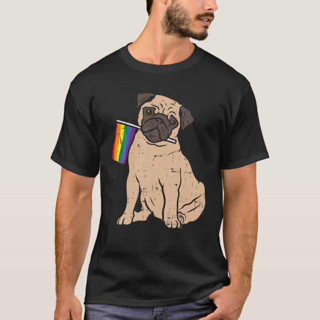 Hunde Mops Regenbogenflagge Gay Pride LGBT Animal  T-Shirt (Vorderseite)