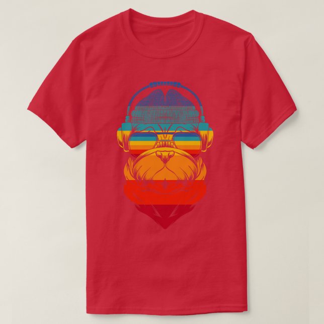 Hunde Mops Retro Kopfhörer T-Shirt (Design vorne)