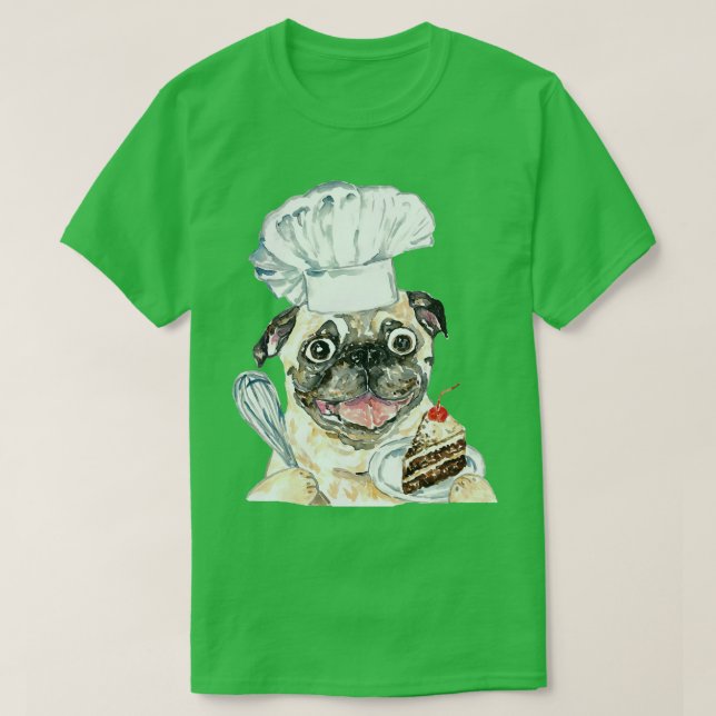 Hunde Mops Schokoladenkuchen Aquarellmalerei T-Shirt (Design vorne)