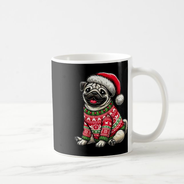 Hunde Mops Ugly Sweater Weihnachtsmannmütze Weihna Kaffeetasse (Rechts)