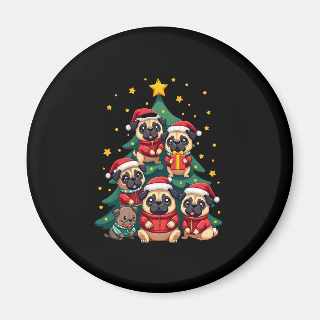 Hunde Mops Weihnachtsbaum Niedliche Weihnachten (3 Magnet (Vorne)