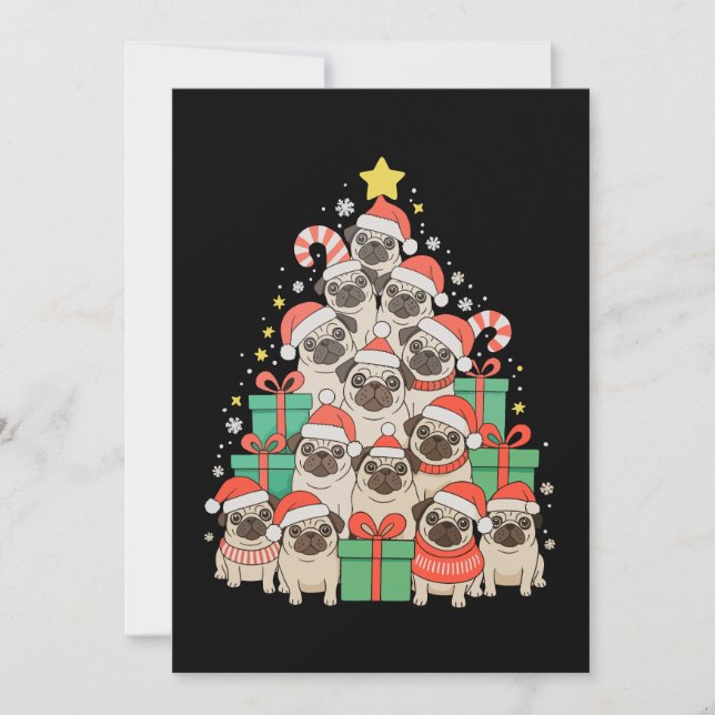 Hunde Mops Weihnachtsbaum Xmas Vater Mama Feiertagskarte (Vorderseite)
