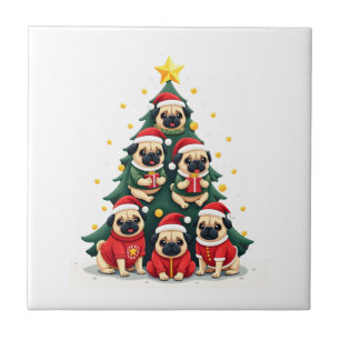 Hunde Möpse Weihnachtsbaum Süß Weihnachten (4) Fliese