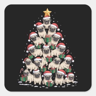 Hunde Möpse Weihnachtsbaum Süße Weihnachten Hunde Quadratischer Aufkleber