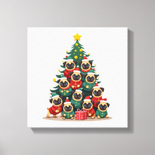 Hunde Möpse Weihnachtsbaum Süßes Xmas (2) Leinwanddruck