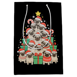 Hunde Möpse Weihnachtsbaum Xmas Papa Mama Familie Mittlere Geschenktüte