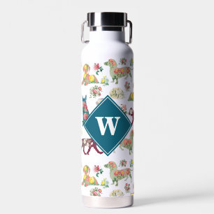 Hunde Muster und Vintage Blume Monogramm Trinkflasche