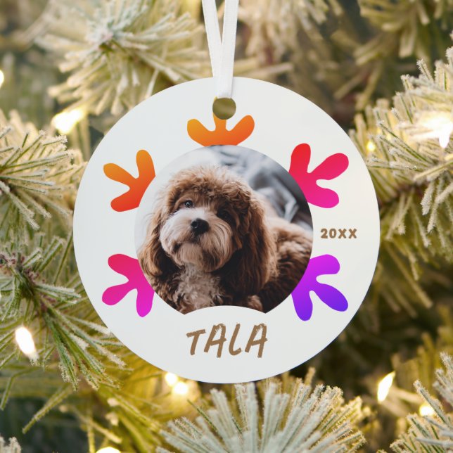 Hunde Name Foto Farbenfrohe Schneeflocke Ornament Aus Metall (InSitu)