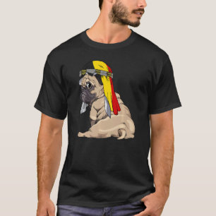 Hunde Niedlicher Mops Retro Belgien Flaggenstand T-Shirt