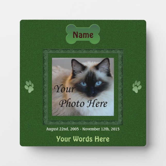 Hunde oder Cat Memorial Elegante Grün Fotoplatte (Vorderseite)