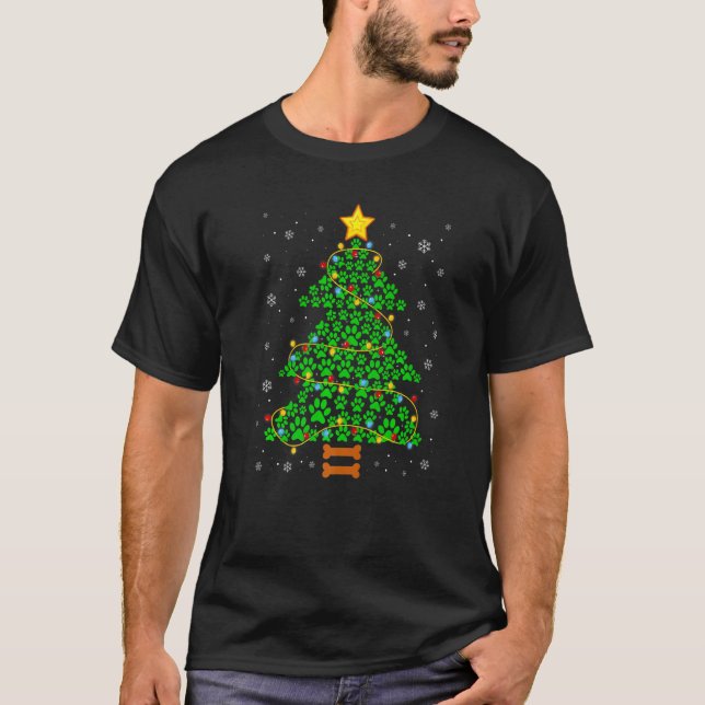 Hunde- oder Katzenpfoten-Weihnachtsbaum-Xmas-Licht T-Shirt (Vorderseite)