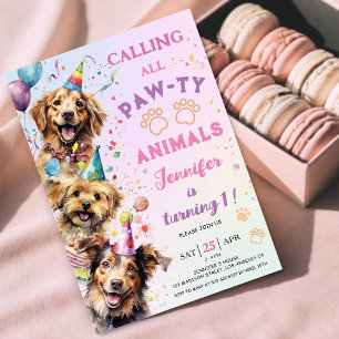 Hunde-Party Geburtstagsfeier Mädchen 1. Geburtstag Einladung