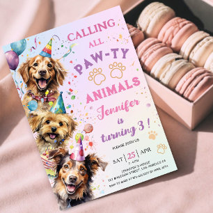 Hunde-Party Geburtstagsfeier Mädchen 3. Geburtstag Einladung