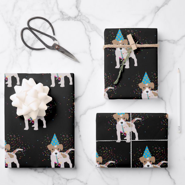 Hunde Partying - Tiere Welpen mit Party Geschenkpapier Set (Vorderseite)