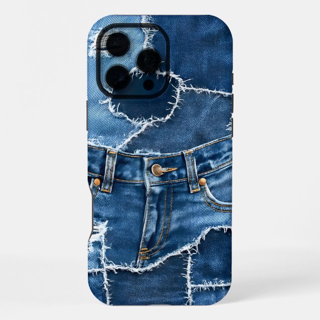 Hunde-Patchwork-Kunst-Denim iPhone Hülle (Rückseite)
