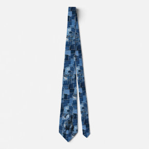Hunde-Patchwork-Kunst-Denim Krawatte