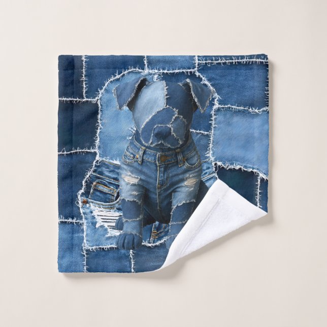 Hunde-Patchwork-Kunst-Denim Waschlappen (Waschlappen)