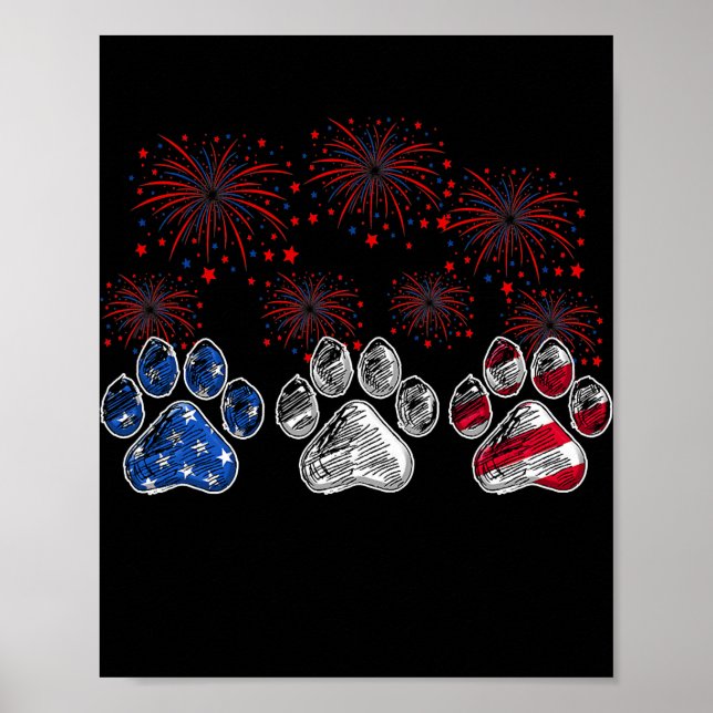 Hunde Paw American Flag Feuerwerk Hund liebt 4. Poster (Vorne)