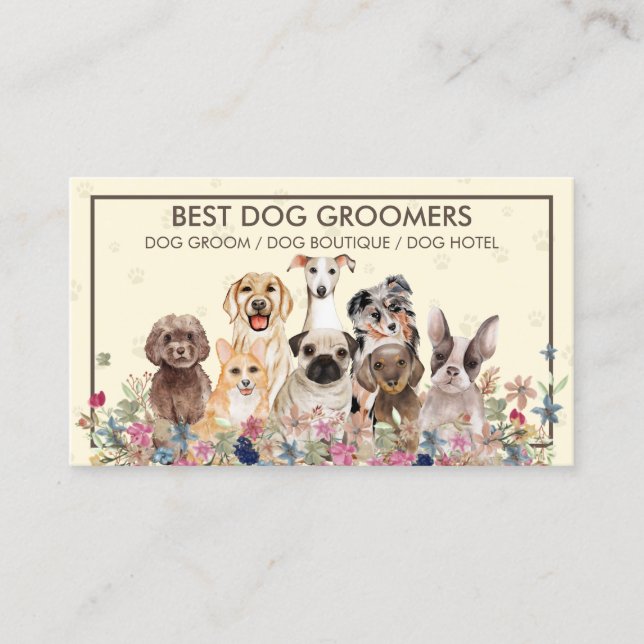 Hunde paws Rahmen gelbe Niedliche Begleiter Visitenkarte (Vorderseite)