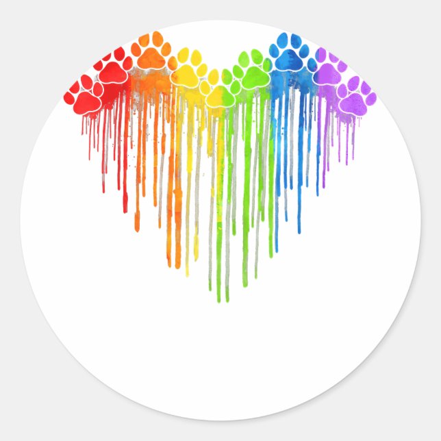 Hunde Paws Rainbow Heart Hund Lover Gay Pride LGBT Runder Aufkleber (Vorderseite)