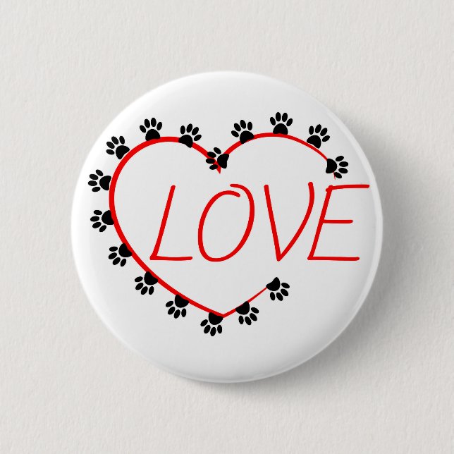 Hunde Paws Rotes Herz Liebe Button (Vorderseite)
