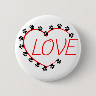 Hunde Paws Rotes Herz Liebe Button