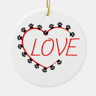 Hunde Paws Rotes Herz Liebe Keramik Ornament