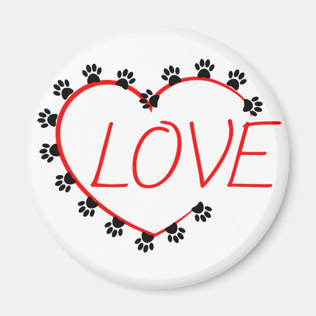 Hunde Paws Rotes Herz Liebe Magnet (Vorne)