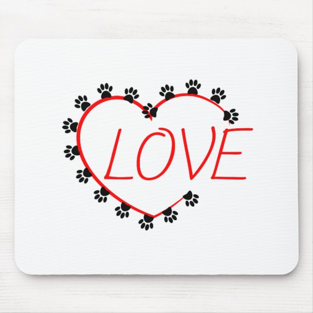 Hunde Paws Rotes Herz Liebe Mousepad (Vorne)