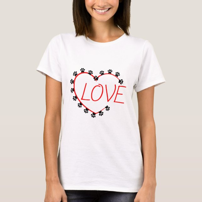 Hunde Paws Rotes Herz Liebe T-Shirt (Vorderseite)