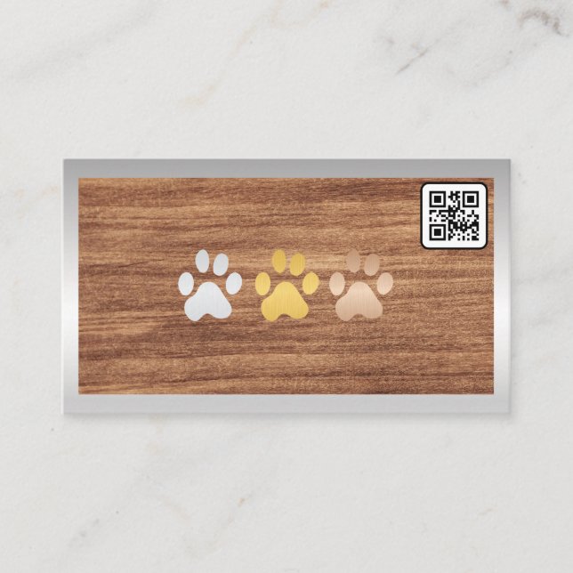 Hunde Paws Wood | QR Code Business Card Visitenkarte (Vorderseite)