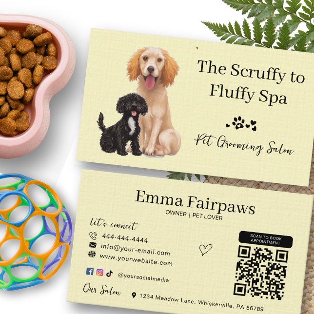 Hunde-Pflegekarte mit QR-Code Visitenkarte (Dog Grooming Business Cards)