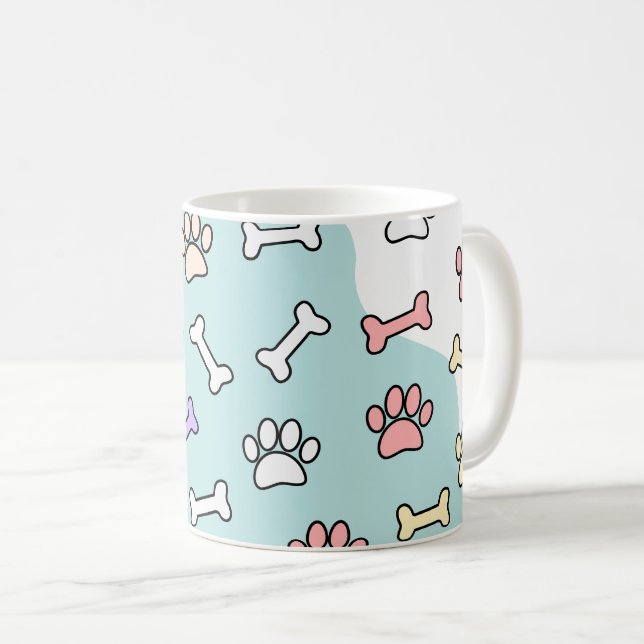 Hunde-Pfoten-Muster und Knochen-Muster Kaffeetasse (VorderseiteRechts)